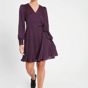 NWT NEW Banana Republic Satin Puff-Sleeve Wrap Dress, PURPLE SIZE 8